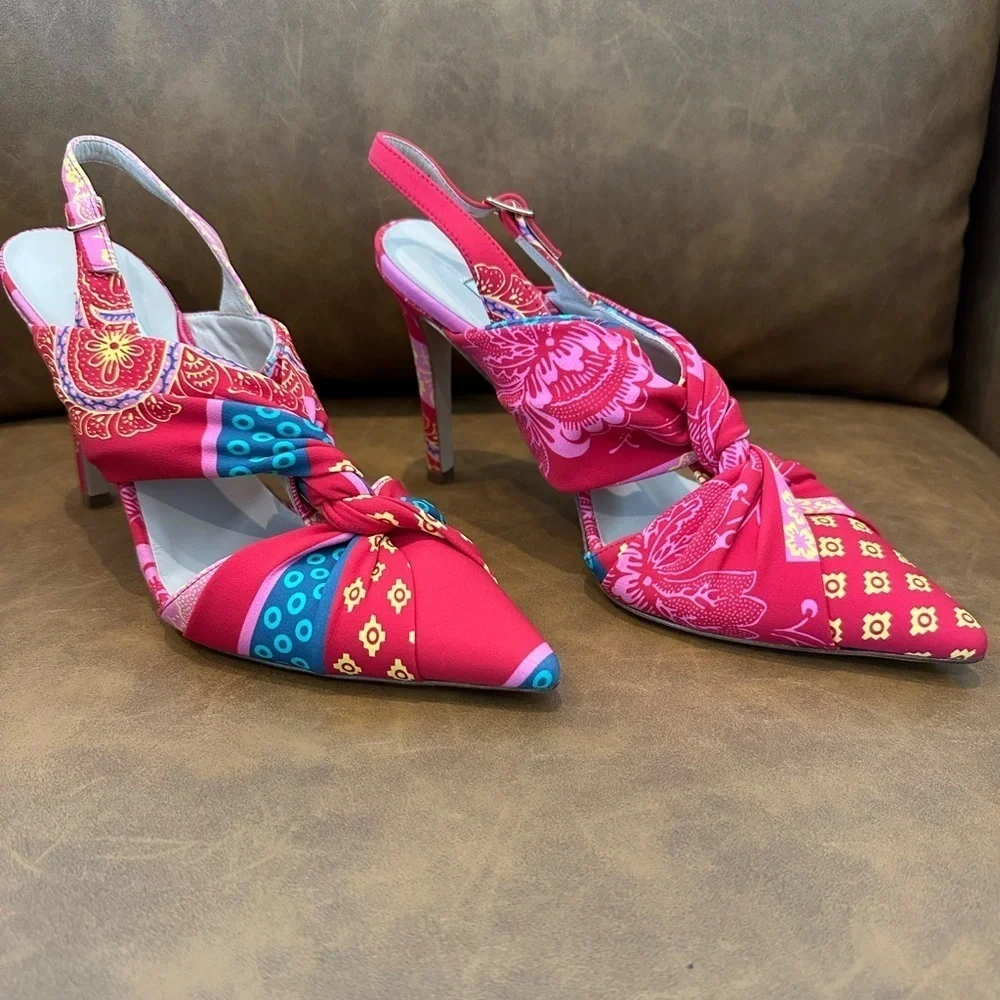 NEW Chiara Boni La Petite Robe Colorful Twist Knot Point Strappy Heels  39 US 9